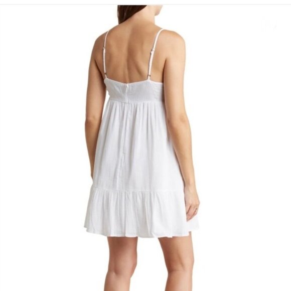 White Cotton Prairie Babydoll Summer White Mini Dress Size Large - Picture 2 of 5